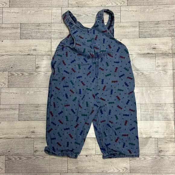 Vintage Infant Denim Overalls Candy Wrapper Print | Blue | 0-3 Months - Picture 3 of 7